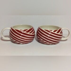 New 2 Starbucks 2013 Holiday Red White Stripe Swirl Candy Cane Peppermint Mugs